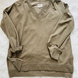 Womens V-Neck Sweater in Olive Green